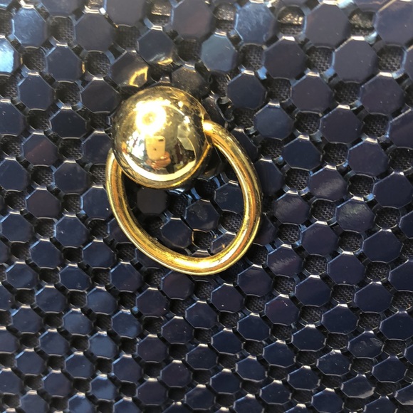Navy blue sequins clutch with gold accents chain - Picture 2 of 4
